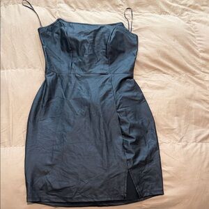 Black Faux Leather Strapless Dress